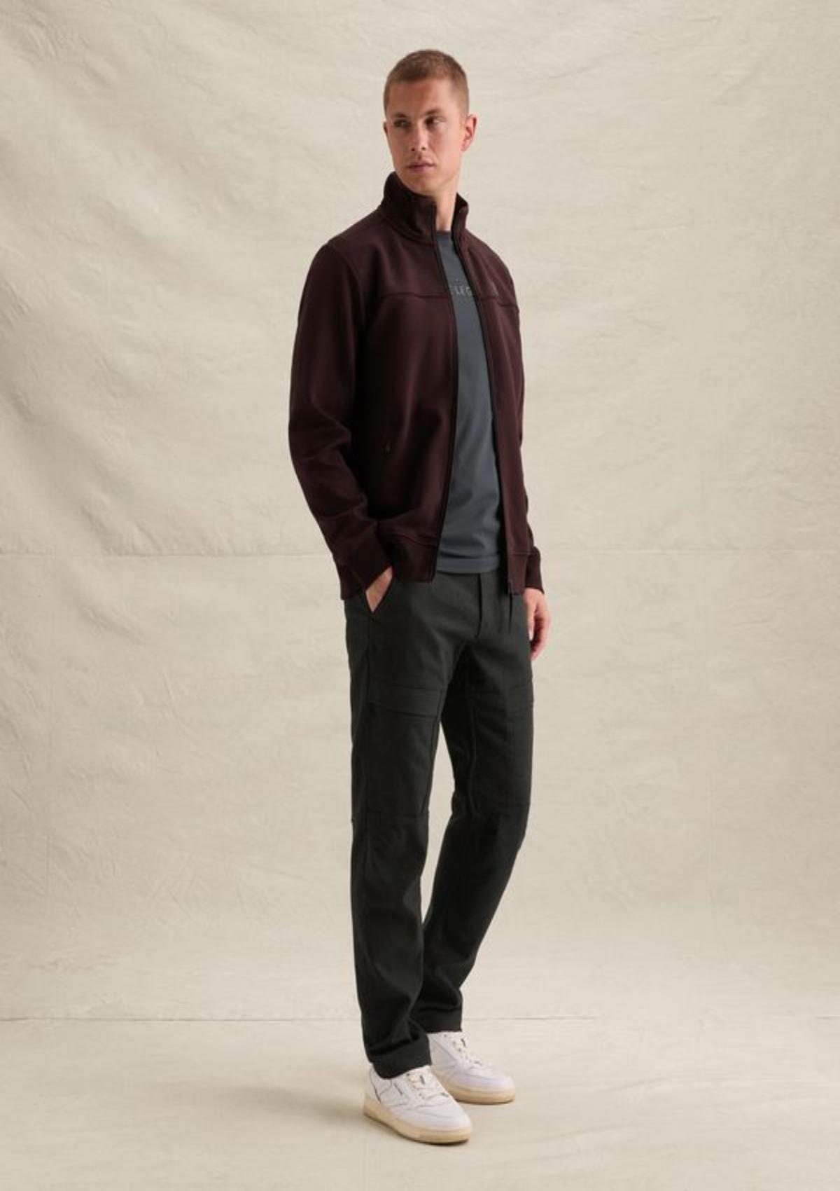 PSW2610475 4357-Dark Aubergine | Sweatweste mit Reißverschluss und Stehkragen