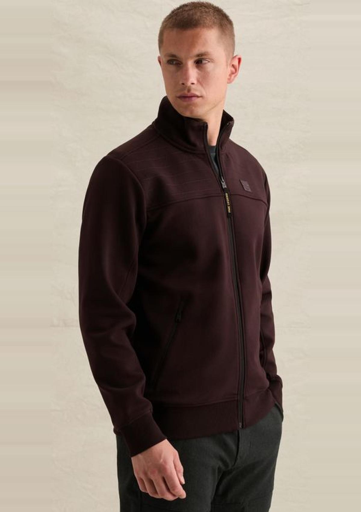 PSW2610475 4357-Dark Aubergine | Sweatweste mit Reißverschluss und Stehkragen