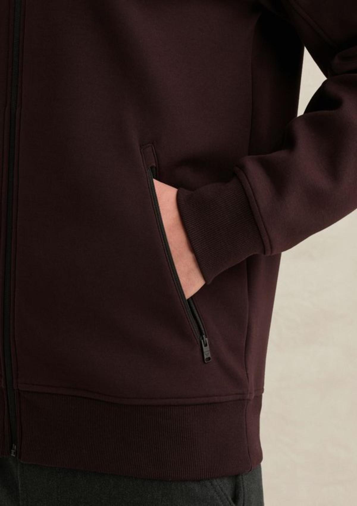 PSW2610475 4357-Dark Aubergine | Sweatweste mit Reißverschluss und Stehkragen