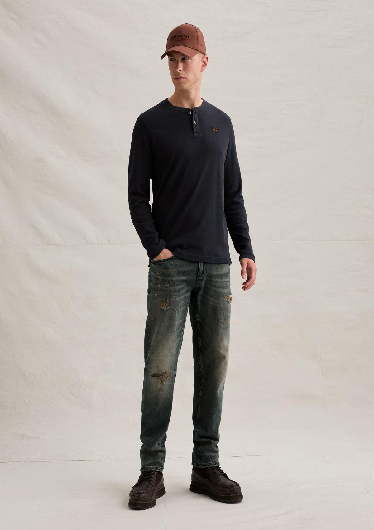PTS2608503 5281-Salute | Henley-T-Shirt mit langen Ärmeln und Garment-Dye-Waschung