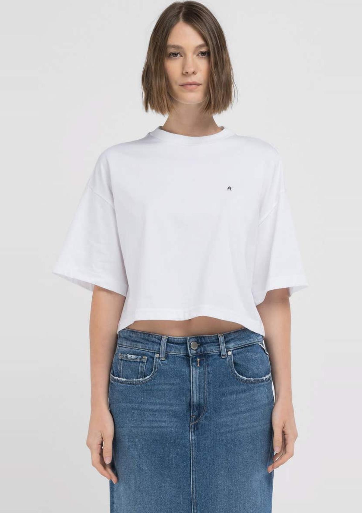 Replay T-Shirts W3147C-23608P 001 | CROPPED-T-SHIRT MIT NIETE