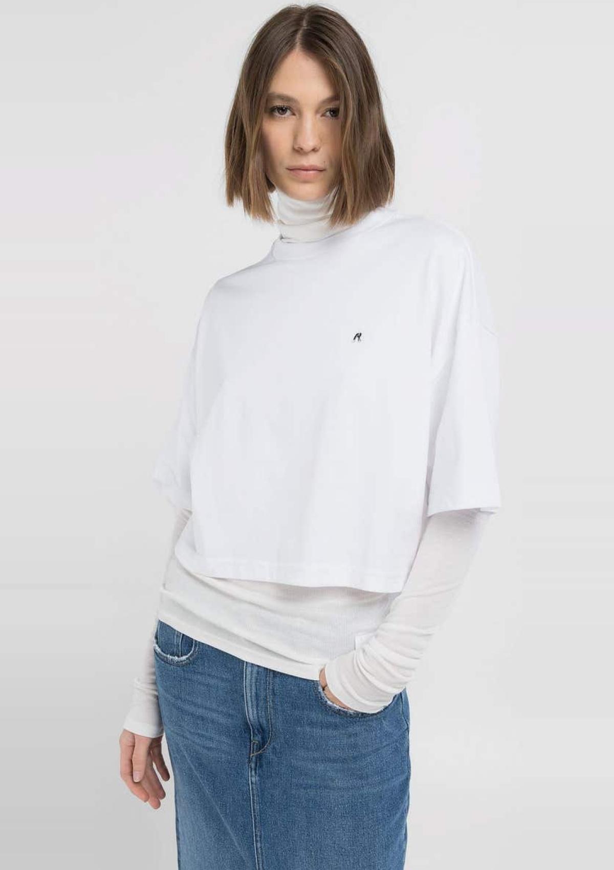 Replay T-Shirts W3147C-23608P 001 | CROPPED-T-SHIRT MIT NIETE