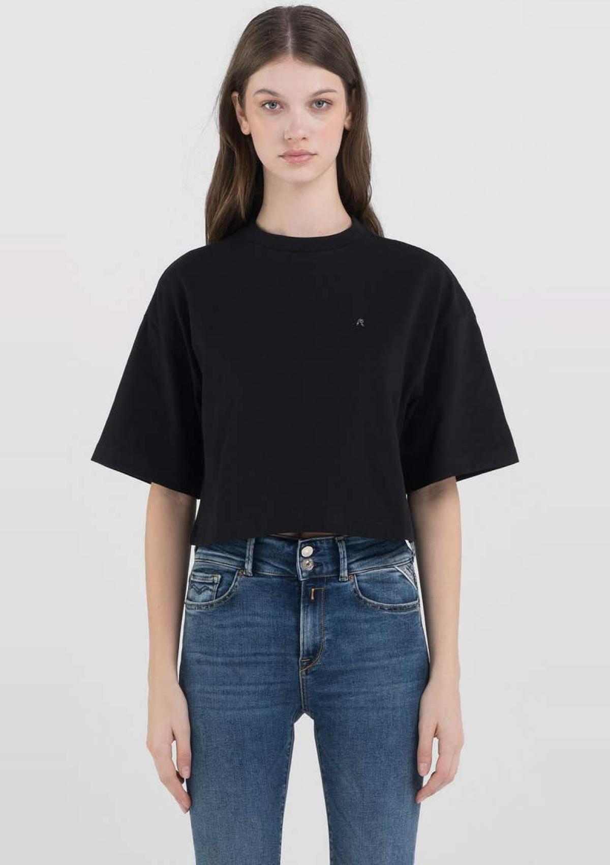 Replay T-Shirts W3147C-23608P 098 | CROPPED-T-SHIRT MIT NIETE