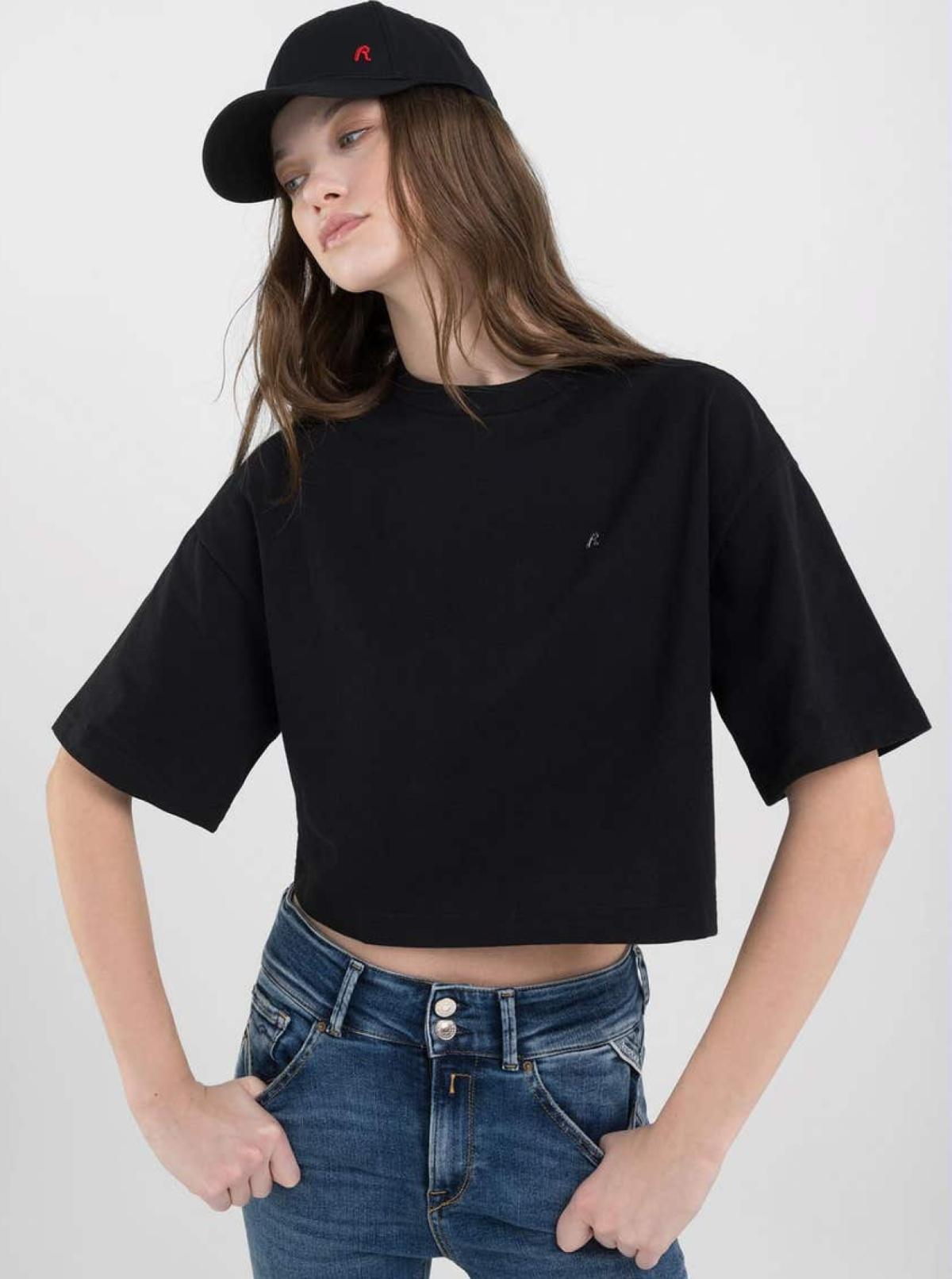 Replay T-Shirts W3147C-23608P 098 | CROPPED-T-SHIRT MIT NIETE