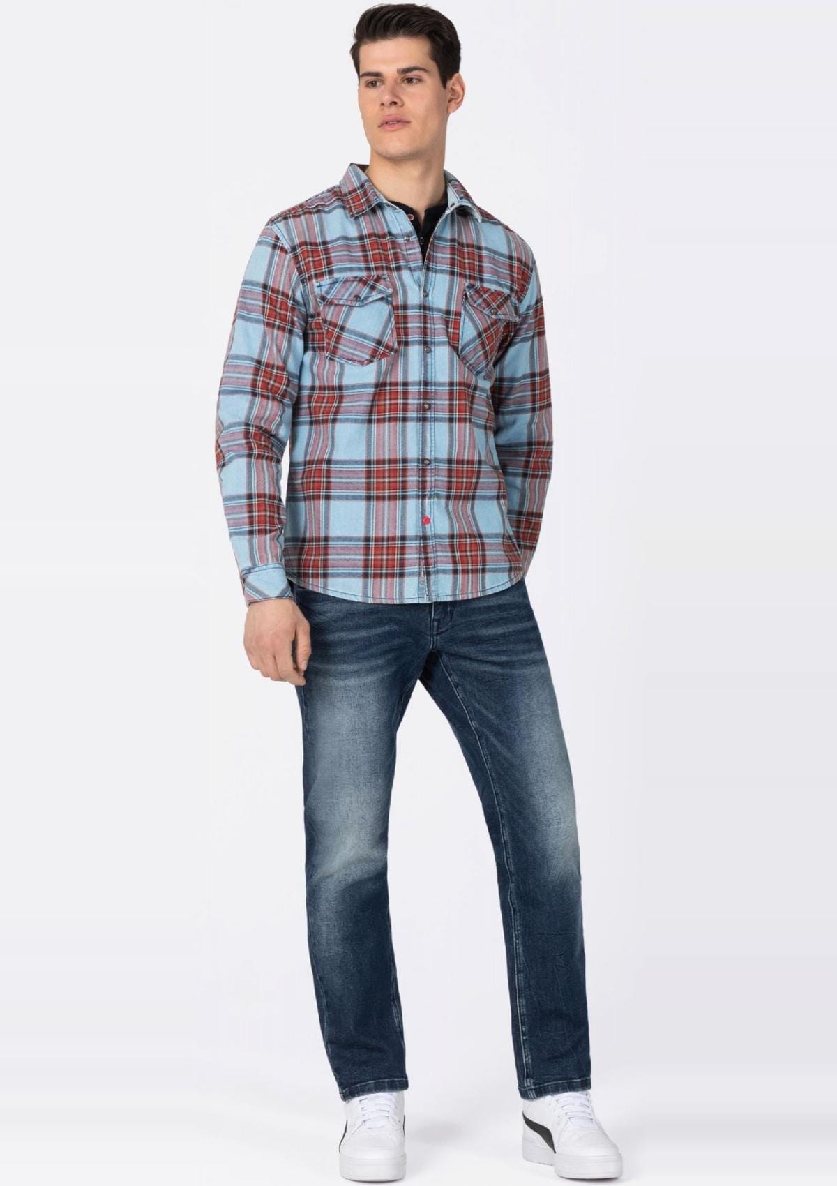 Timezone Hemden 23-10133-00-4054 3279 | Unisex MenIndigo Check Shirt - kent colllar