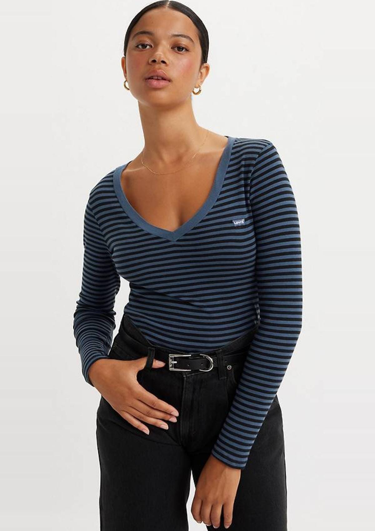 Levi Strauss Longsleeves A489100070 07 | LS VNECK BABY TEE PIXIE STRIPE