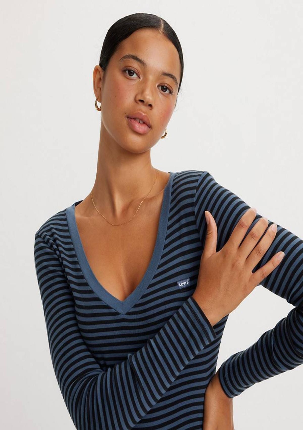 Levi Strauss Longsleeves A489100070 07 | LS VNECK BABY TEE PIXIE STRIPE
